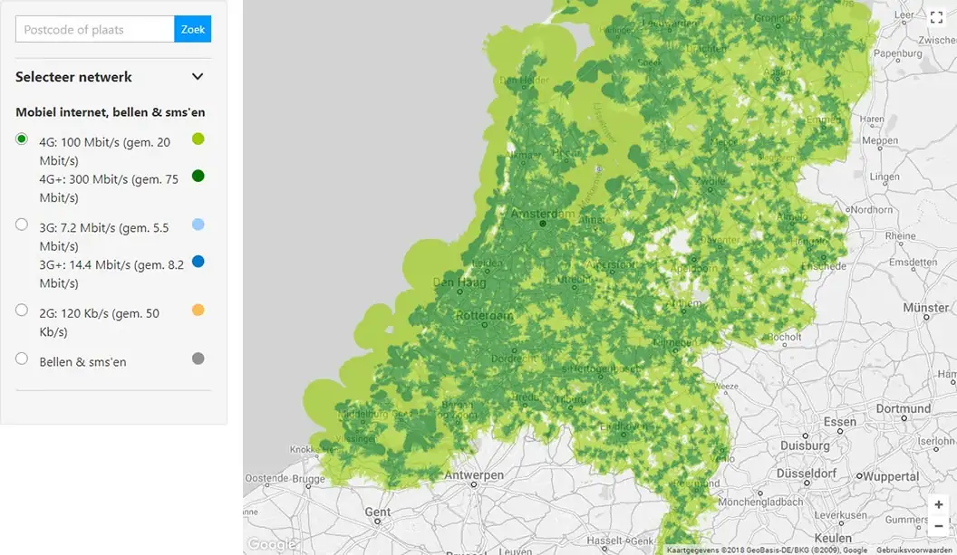 Dekkingskaart Telfort Dekkingskaart Telfort